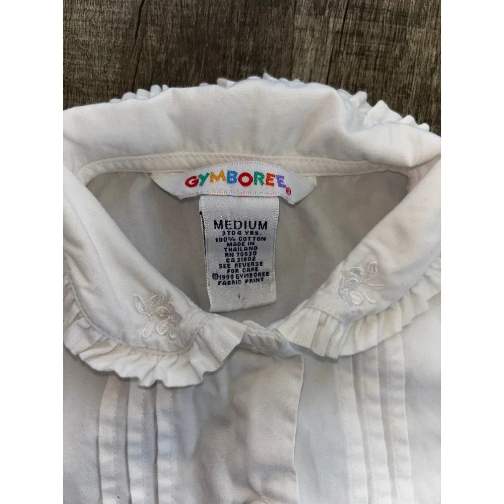 Vintage 1998 Gymboree‎ Girls Blue Jumper Dress & White Ruffle Blouse Rainbow Tag